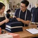 Chủ doanh nghiệp kiểm tra đơn may đồng phục số lượng ít