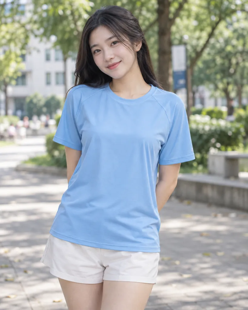 Áo thun đồng phục màu xanh dương nhạt, thân trơn tối giản, form tay raglan, chất thun lạnh co giãn