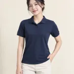 Áo polo đồng phục màu xanh navy, bo tay đồng màu, form cổ bẻ trơn, chất cá sấu cotton