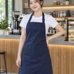 Tạp dề đồng phục màu xanh navy, túi đôi phía trước, form dài đeo cổ, chất kaki cotton
