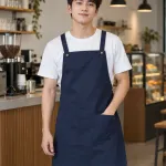 Tạp dề đồng phục màu xanh navy, túi đôi phía trước, form dây đeo chữ X, chất kaki thun