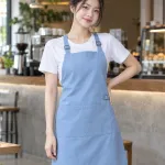 Tạp dề đồng phục màu xanh dương nhạt, dây tăng giảm, form dây đeo chữ X, chất canvas mềm