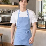 Tạp dề đồng phục màu xanh dương nhạt, dây tăng giảm, form ngắn thắt eo, chất kaki cotton