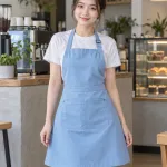 Tạp dề đồng phục màu xanh dương nhạt, dây tăng giảm, form dạng váy chống nước, chất kaki cotton