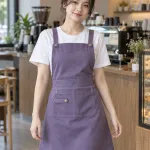 Tạp dề đồng phục màu tím khói, đường may gia cố, form dạng váy chống nước, chất canvas mềm