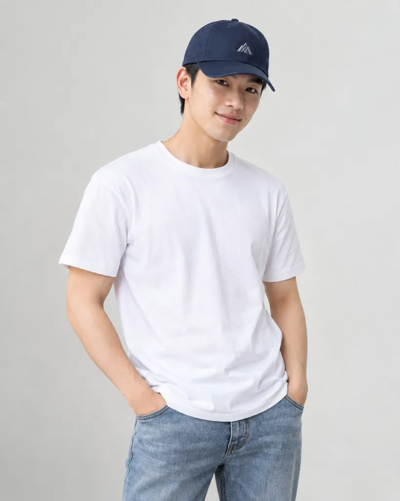 Mũ đồng phục màu xanh navy, thêu logo mặt trước, form lưỡi trai sáu múi, chất vải nhẹ thoáng khí