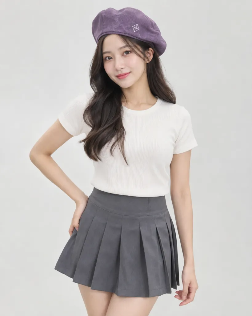 Mũ đồng phục màu tím khói, thêu logo mặt trước, form beret mềm, chất vải nhẹ thoáng khí
