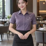 Đồng phục nhà hàng màu tím khói, form gọn dễ vận động, form sơ mi phục vụ, chất kate ít nhăn