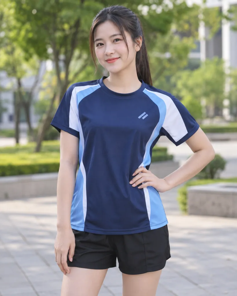 Áo teambuilding màu xanh navy, chia màu theo đội, form cổ tròn thể thao, chất thun lạnh
