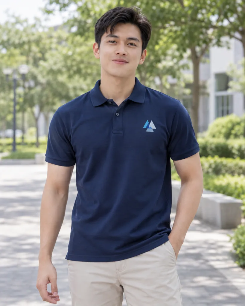 Hình ảnh Áo teambuilding màu xanh navy, in slogan sau lưng, form polo năng động, chất cotton co giãn
