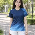 Áo teambuilding màu xanh navy, họa tiết chuyển sắc, form tay raglan, chất cotton co giãn