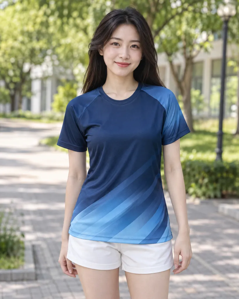 Áo teambuilding màu xanh navy, họa tiết chuyển sắc, form tay raglan, chất cotton co giãn