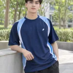 Áo teambuilding màu xanh navy, chia màu theo đội, form form oversize, chất poly mè thể thao