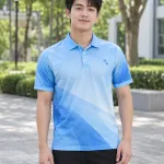 Áo teambuilding màu xanh dương nhạt, họa tiết chuyển sắc, form polo năng động, chất cotton poly