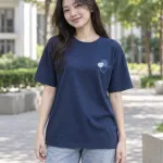 Áo nhóm màu xanh navy, in hình trước ngực, form cổ tròn unisex, chất cotton 100%