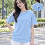 Áo nhóm màu xanh dương nhạt, slogan sau lưng, form cổ tròn unisex, chất thun lạnh