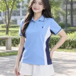 Áo lớp polo màu xanh dương nhạt, phối hai màu, form phối sườn, chất cá sấu cotton