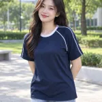 Áo lớp thun màu xanh navy, phối viền cổ, form tay raglan, chất thun co giãn bốn chiều